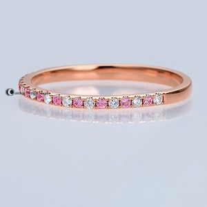 14k Solid Gold Half Eternity Band, Alternating Ruby & Aquamarine Band ,Alternating Ruby Diamond Band Ring ,Diamond Ruby Wedding Guard Ring