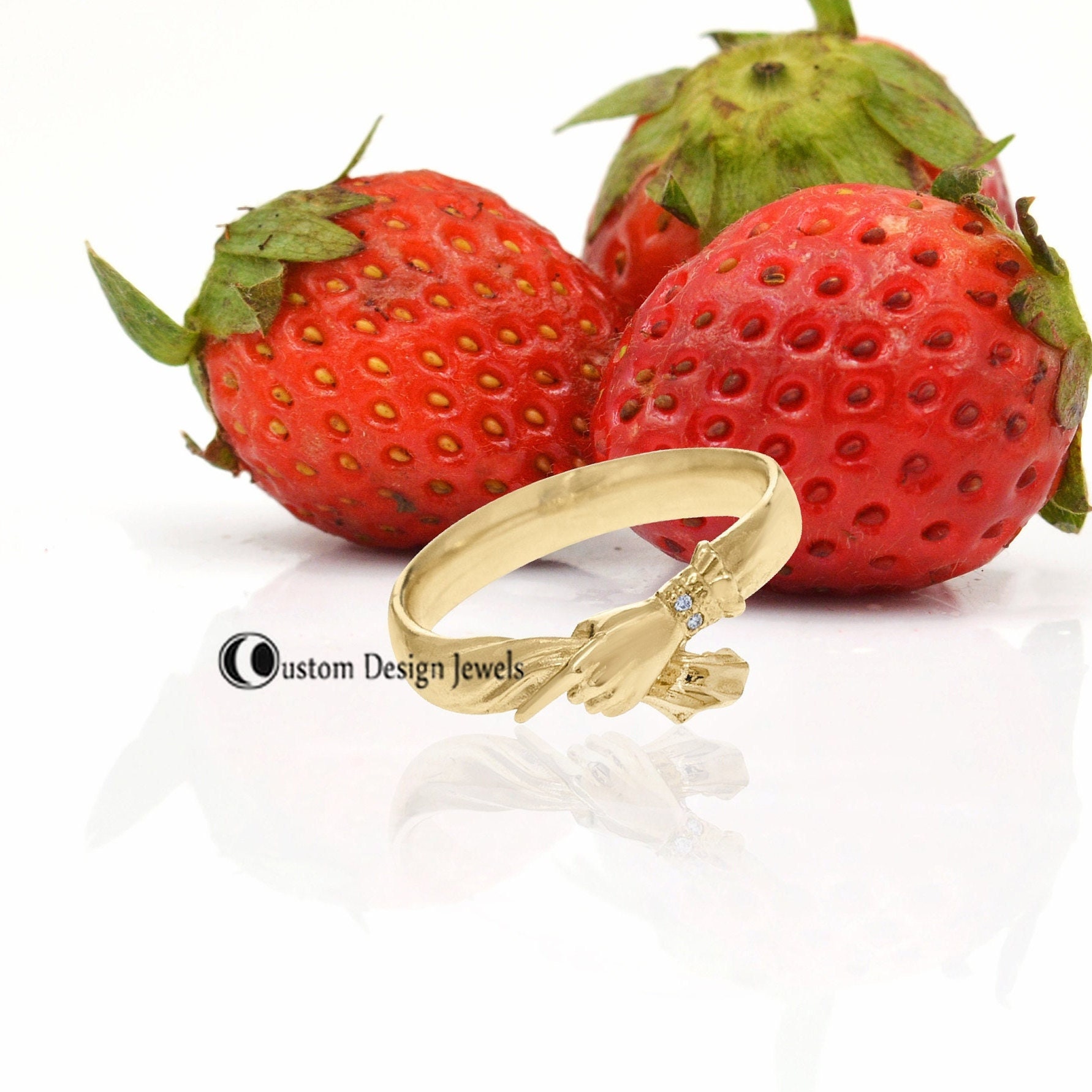 14K Gold Diamond Hand Ring Two Hands Ring Hands Holding Etsy