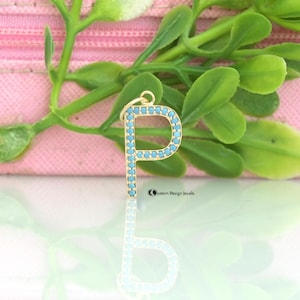 14K Yellow Gold Pave Diamond Letter, Turquoise Z Letter Charm, Make Own Letter Charm, Alphabet Letter Pendant, Initial Letter Pendant