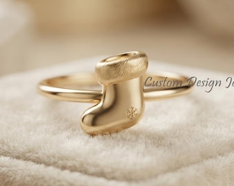 14-karaats vergulde kerstsokring, kerstring, feestelijke sieraden, schattige winterring, opvallende ring, kerstcadeau voor haar