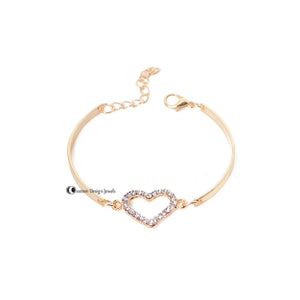 925 Silver Heart Bracelet with Chain, Diamond Pavé Heart Bracelet, Diamond Tiny Heart Bracelet ,Dainty Diamond Love Bracelet