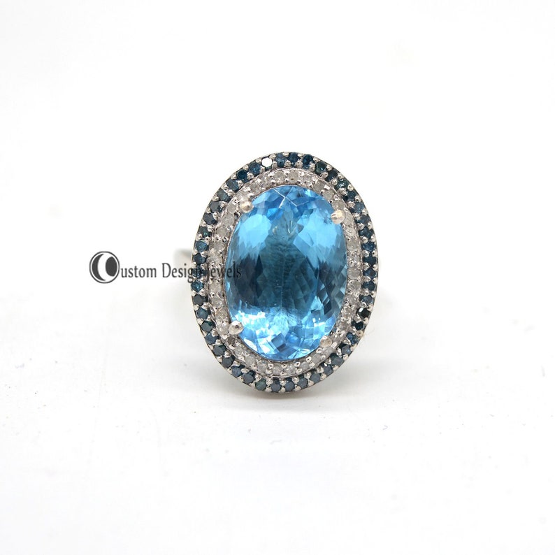 925 Silver Blue Topaz Gemstone ring Blue topaz gemstone ring Wedding ring,Valentine gift Pave diamond designer ring