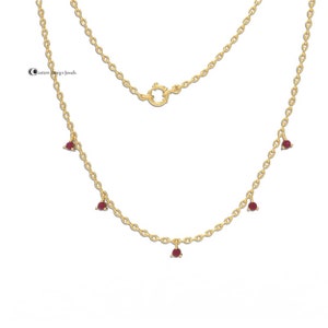 Silver Sterling Ruby Station Chain, Ruby Station Chain Necklace, Dainty Gemstone Station Necklace, Handmade Pave Station Chain,Station Chain