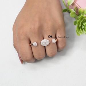 Diamond Two Finger Ring, Fashionable Two Finger Ring, Trendy Pave Two Finger Ring, Silver Pave Double Finger Ring, Multi Finger Pave Ring