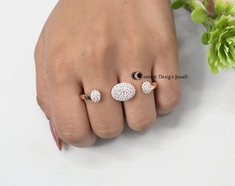 Diamond Two Finger Ring, Fashionable Two Finger Ring, Trendy Pave Two Finger Ring, Silver Pave Double Finger Ring, Multi Finger Pave Ring