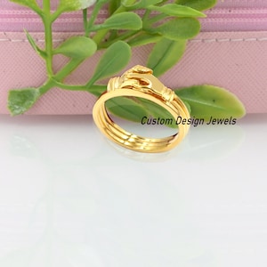 14K Gold Plated Fede Ring, Holding Hands Ring, , Gold Plated Gimmel Ring, Fede Ring, Hidden Heart Ring ,Friendship ring, Hund Hug Ring