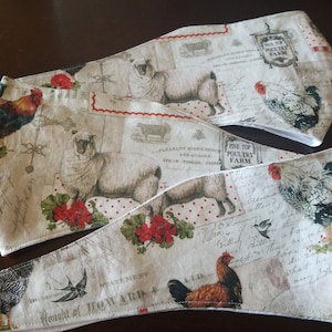 Protective face mask with hook and loop closure, Farm animals-chickens, Double layered, Handmade and breathable