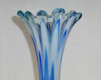 Blown Glass Swung style vase Cobalt Blue & White swirls 11"