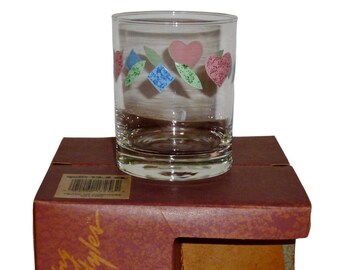 4 Corelle Corning Ware QUILT Hearts Diamonds Tumblers Drinking Glasses Old Fashioned DOF New in Box