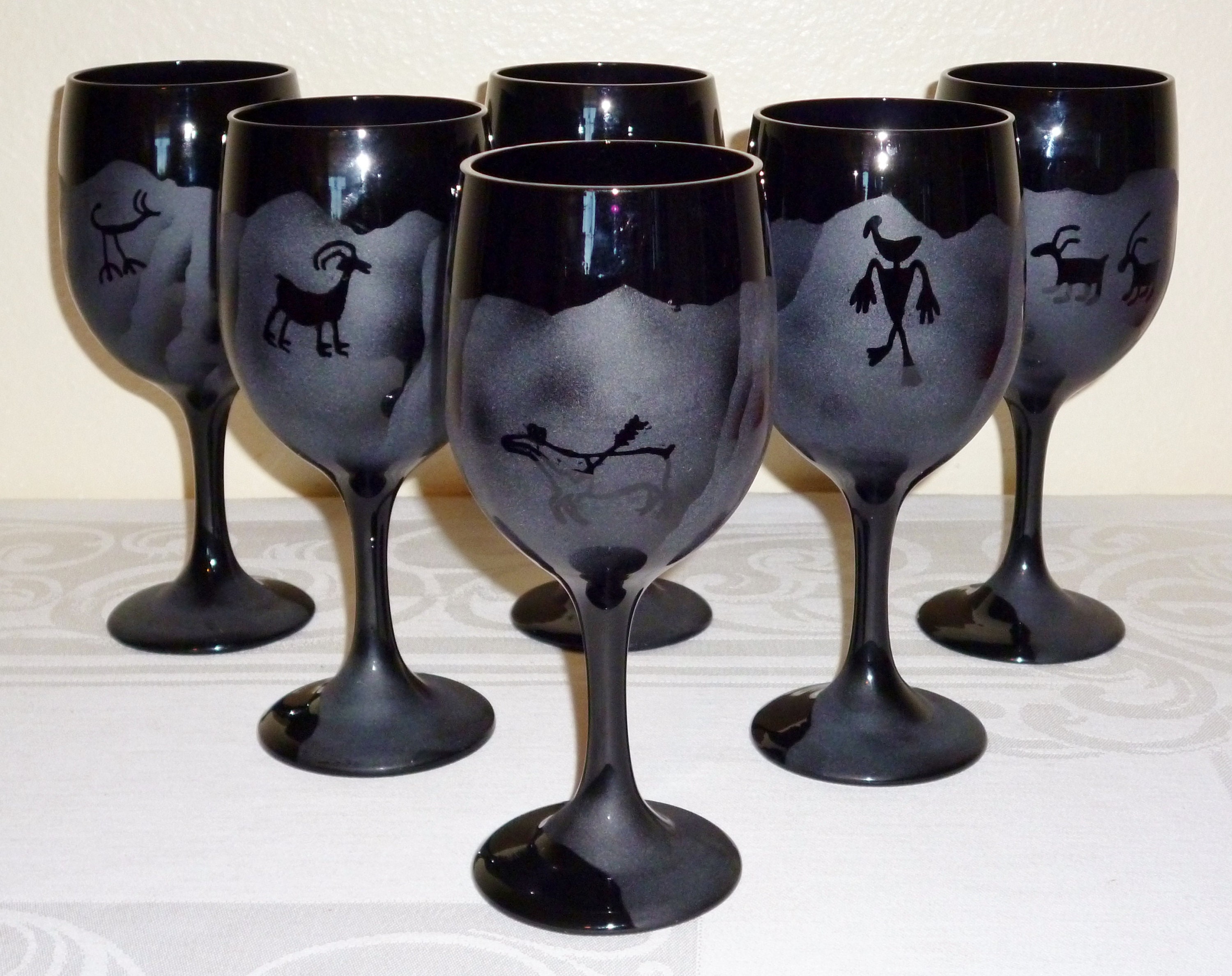 6 pcs Libbey Premiere BLACK Water Goblets Glasses Sand Etch Etsy