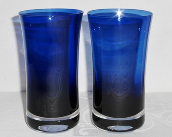 2 - Denby Mirage Blue Cobalt Flat Iced Tea Glasses Water Highball tumblers 6"
