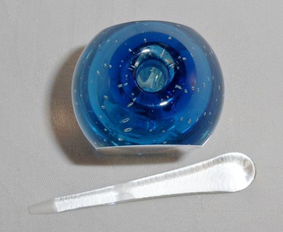 Fire Island Art Glass Azure Blue Controlled Bubbl… - image 4