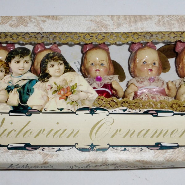 NOS Boxed Set of 5 Katherine’s Collection Silver Lake Victorian Doll Ornaments Quintuplets