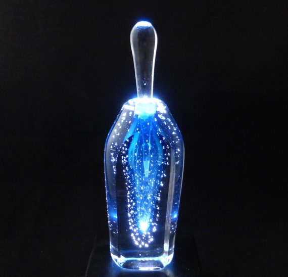 Fire Island Art Glass Azure Blue Controlled Bubbl… - image 1