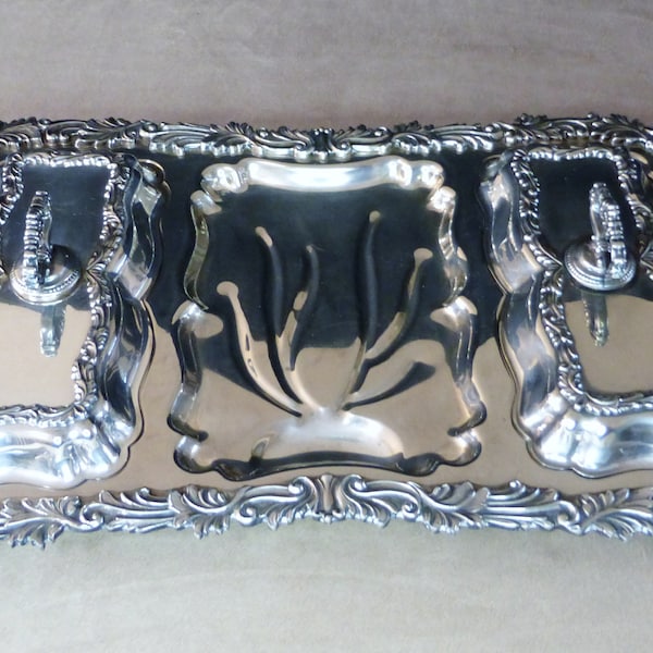 Birmingham Silver Co Silver Plate over Copper Heavy Large Buffet Footed Serving Tray w/ Lids 29"