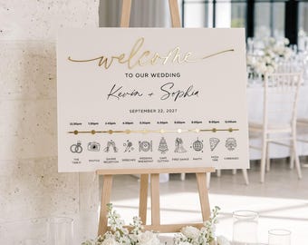 Order of Events + Welcome Sign | Wedding Sign | 3D Mirror Names, Modern Entrance Decor, A1, A2, A3