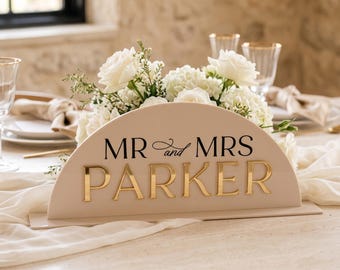 Personalised Dome Top Table Acrylic Mr & Mrs Sign, Wedding Table Decor