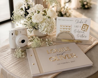 Personalised Acrylic Wedding Guestbook Duo, Polaroid Sign, Photo Corners, Pens
