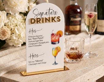 Signature Drinks' Personalised Bar Sign, Wedding Menu, His and Hers Cocktails