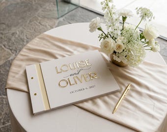 Personalised Acrylic Wedding Guest Book – Modern Elegant Style, A4
