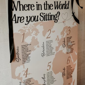 "NEUES Sitzplan 'World Map', Bestimmungsort Hochzeit, Wo in der Welt sitzen Sie, Sitzplan, Acryl Sitzplan, Sitzplan, A1