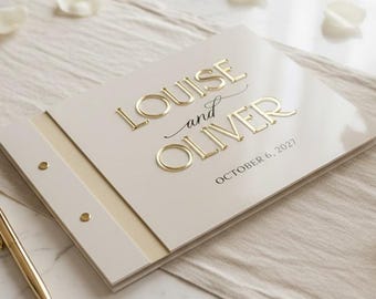 Libro de firmas de boda de acrílico personalizado, libro de recepción de boda de lujo moderno, tamaño A4.