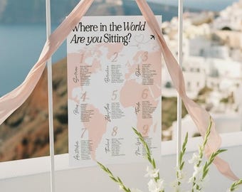 World Map Wedding Seating Chart: Acrylic Destination Themed Table Plan, A2, A1