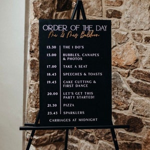 Acrylic Order of the Day, Order of Events, Wedding Order of the Day, Wedding Signs, Wedding Signage, Reception Signs, A3,A2,A1