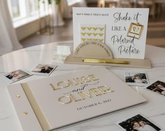 Personalised Acrylic Wedding Guestbook Duo, Polaroid Sign, Photo Corners, Pens