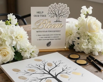 Help Our Tree Bloom, bord met vingerafdruk-gastenboek A5, alternatief trouwbord