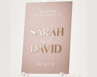 Acrylic Wedding Welcome Sign with 3D Mirror names - Luxury Wedding Reception Signage - Personalised Wedding Welcome Sign, A1, A2, A3