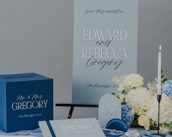 Acrylic Wedding Guestbook Set: Welcome Sign, Card Box, Pens