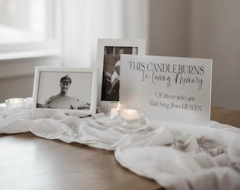 Memorial Candle Sign, In Loving Memory Remembrance Decor (LED Candle Included)