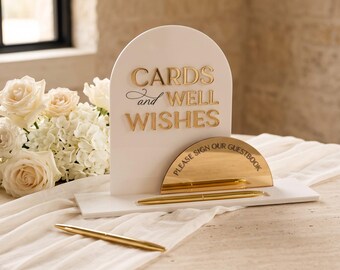Dome Duo Acrylic Wedding Guestbook Sign with Pens – Modern Cards and Gifts Table Decor
