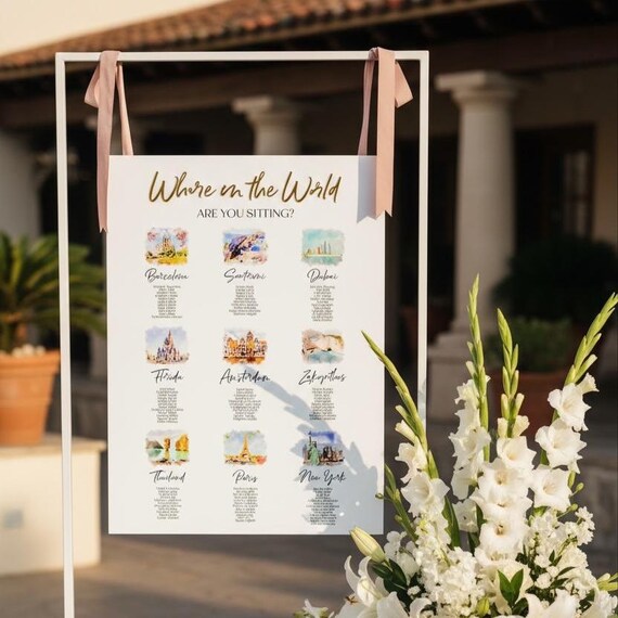 Destination Wedding Seating Plan: Acrylic World Map Table Plan, A2, A1