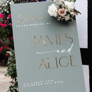 Acrylic Wedding Welcome Sign with 3D Mirror names - Luxury Wedding Reception Signage - Personalised Wedding Welcome Sign, A1, A2, A3