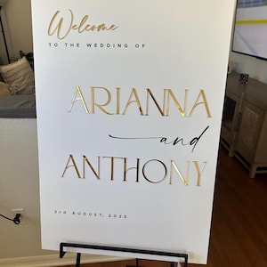 Personalisiertes Acrylhochzeits-Willkommensschild: 3D-Spiegelnamen, personalisiertes Willkommensschild für den Empfang, Hochzeitsbeschilderung, benutzerdefinierte Beschilderung, A3, A2, A1