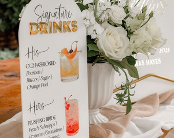 Dome 'Signature Drinks' Sign, Personalised Wedding Bar Menu, His & Hers Cocktails, A4