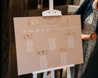 Personalised Acrylic Wedding Seating Plan, 3D Mirror Lettering Sign, A3,A2,A1