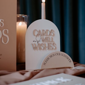 A5 Dome Duo Schild mit Stiften, Hochzeitsschild, Gästebuchschild, Gästebuchbeschilderung, In Memory Schild, Karten und Geschenke Schild