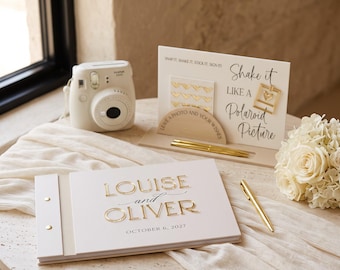 Personalised Acrylic Wedding Guestbook Duo, Polaroid Sign, Photo Corners, Pens