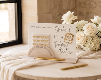 Acrylic Polaroid Guestbook Sign Set with Photo Corners + Pens, Wedding Photo Album Alternative