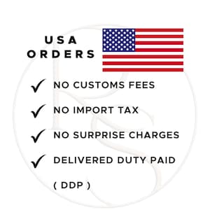 May include: White background with the text "USA ORDERS" and an American flag. The text highlights "NO CUSTOMS FEES", "NO IMPORT TAX", "NO SURPRISE CHARGES", and "DELIVERED DUTY PAID (DDP)", all with checkmarks.