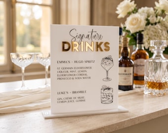 Signature Drinks' Sign, Personalised Wedding Bar Menu, His & Hers Cocktails