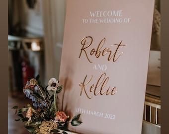 Acrylic Wedding Welcome Sign with 3D Mirror names - Luxury Wedding Reception Signage - Personalised Wedding Welcome Sign, A1, A2, A3