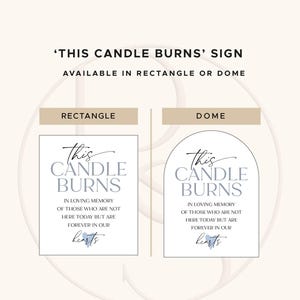 K&ouml;nnte beinhalten: Ein Gedenkschild mit dem Text 'THIS CANDLE BURNS IN LOVING MEMORY OF THOSE WHO ARE NOT HERE TODAY BUT ARE FOREVER IN OUR hearts' und einem kleinen blauen Herz. Das Schild ist in zwei Formen erh&auml;ltlich: als Rechteck und als Bogen.