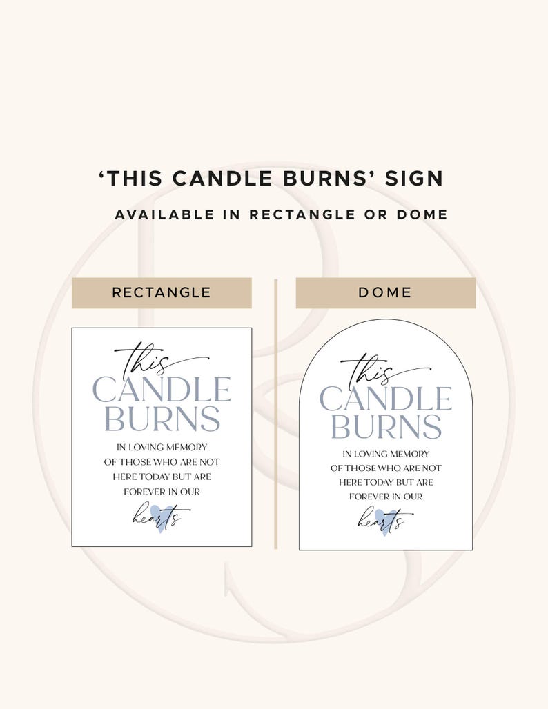 K&ouml;nnte beinhalten: Ein Gedenkschild mit dem Text 'THIS CANDLE BURNS IN LOVING MEMORY OF THOSE WHO ARE NOT HERE TODAY BUT ARE FOREVER IN OUR hearts' und einem kleinen blauen Herz. Das Schild ist in zwei Formen erh&auml;ltlich: als Rechteck und als Bogen.