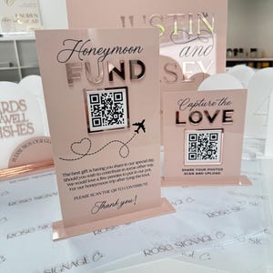 Signe QR, Signe QR de mariage, Partagez l'amour, fonds lune de miel, Partage de photos, Code QR de mariage, Panneau de mariage, Panneaux de mariage personnalisés, Mariage
