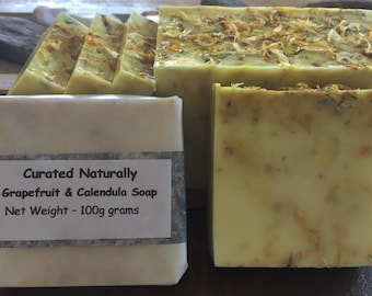 Calendula Goats Milk Soap Citrus Soap Grapefruit Calendula Petals Natural Gift for Her 100g Soap UK Curated Naturally