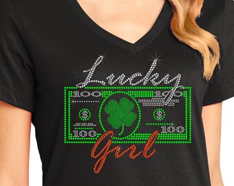 Lucky Girl, Women's Perfect Weight V-Neck Tee. ndk1549